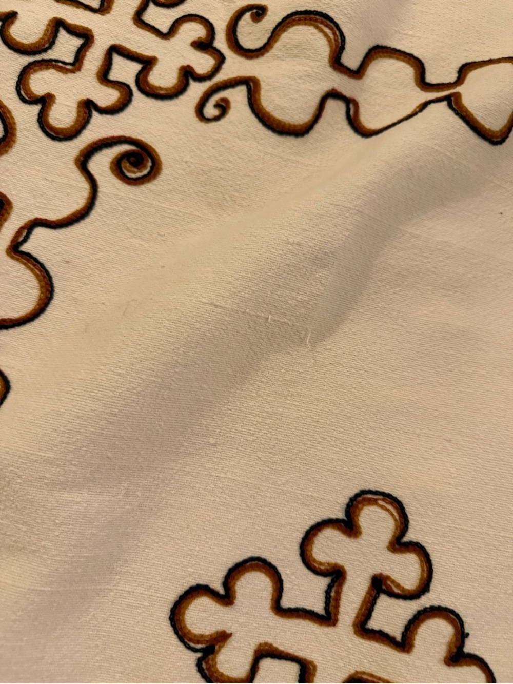 traditional white Ethiopian handwoven cotton blanket  brown embroidered crosses - Picture 11 of 11